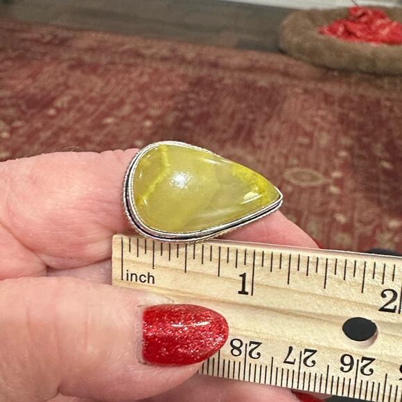 Serpentine gemstone, silver overlay ring, 925 size adjustable - Picture 2 of 6